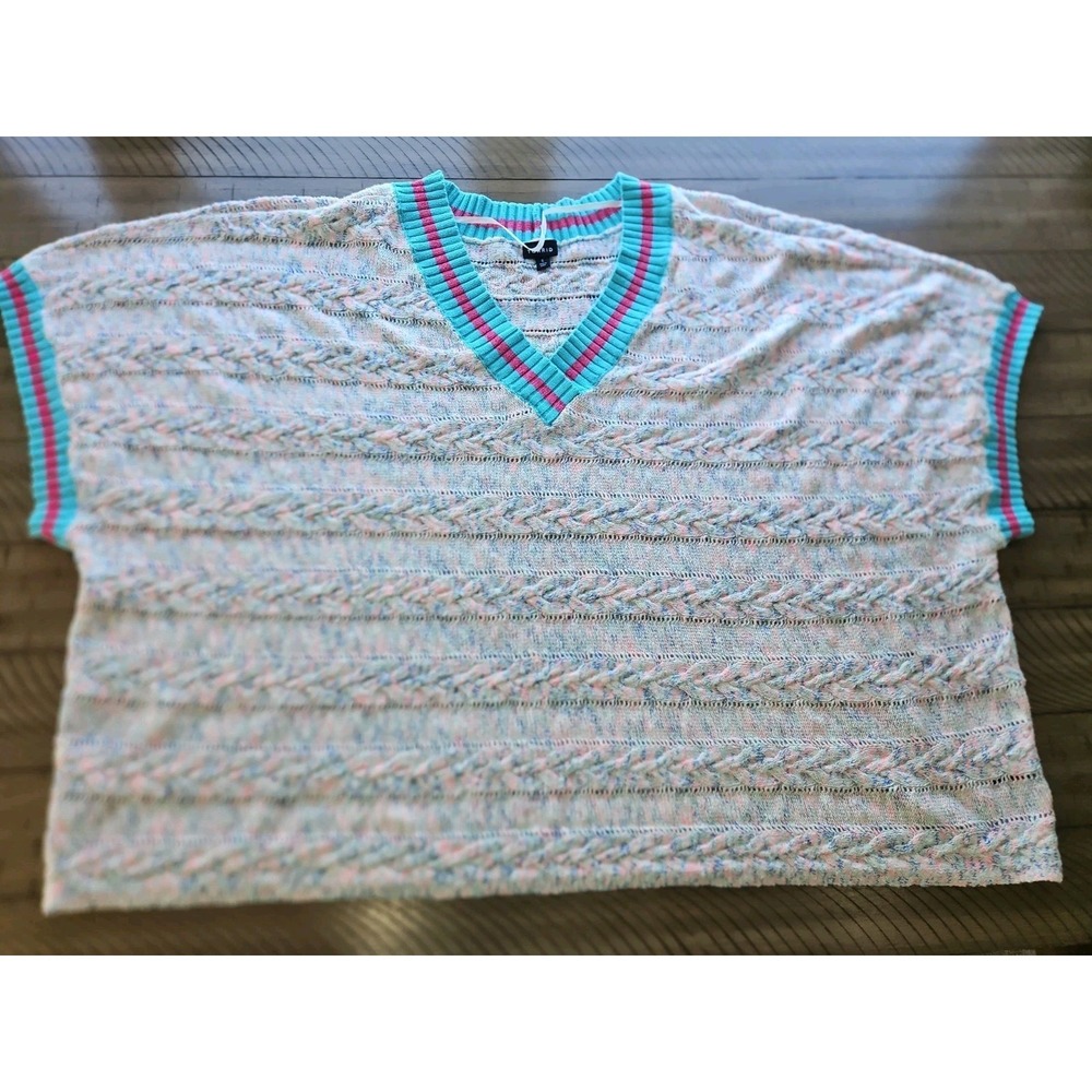 Torrid Sweater 6X Pink Blue Loose Cable Knit Pastel Preppy Cotton Soft Fisherman